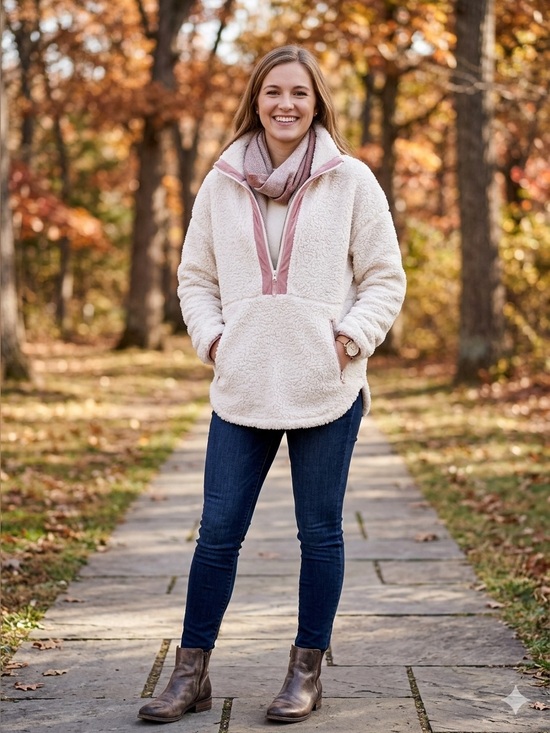 Lou & Grey Tops - Lou & Grey Cream Sherpa Jacket with Pink Trim